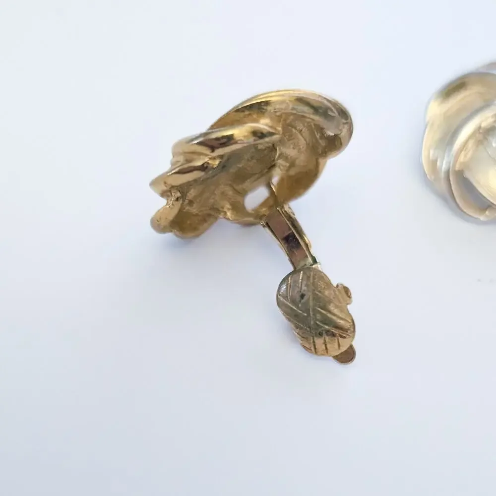 Vintage Trifari Clip On Earrings Statement Large Gold Tone 1